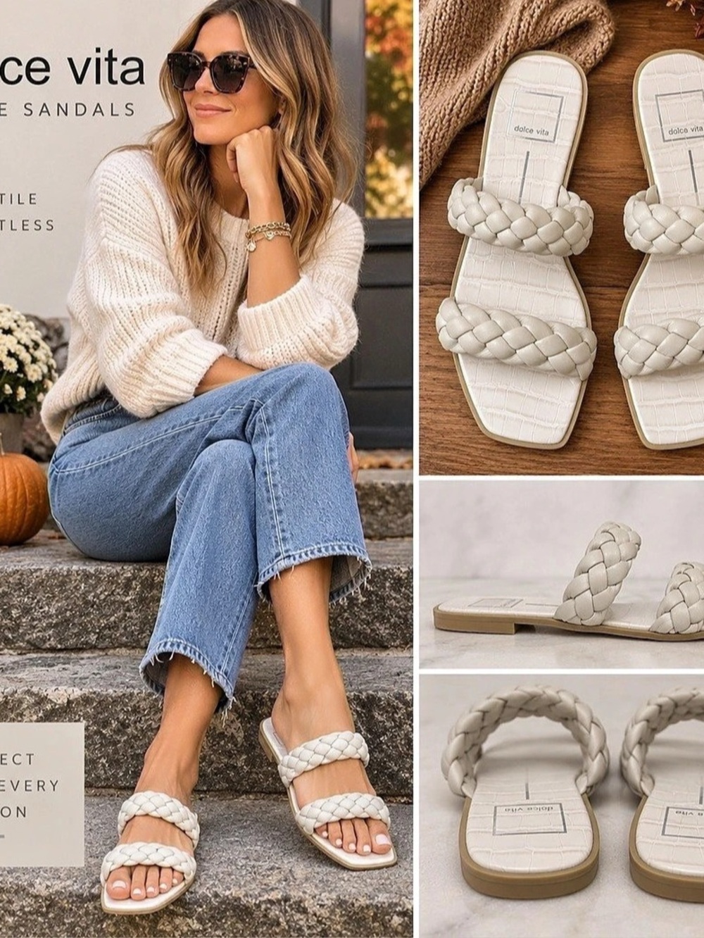 Dolce Vita Indre Sandal Braided Slides White US 8.5